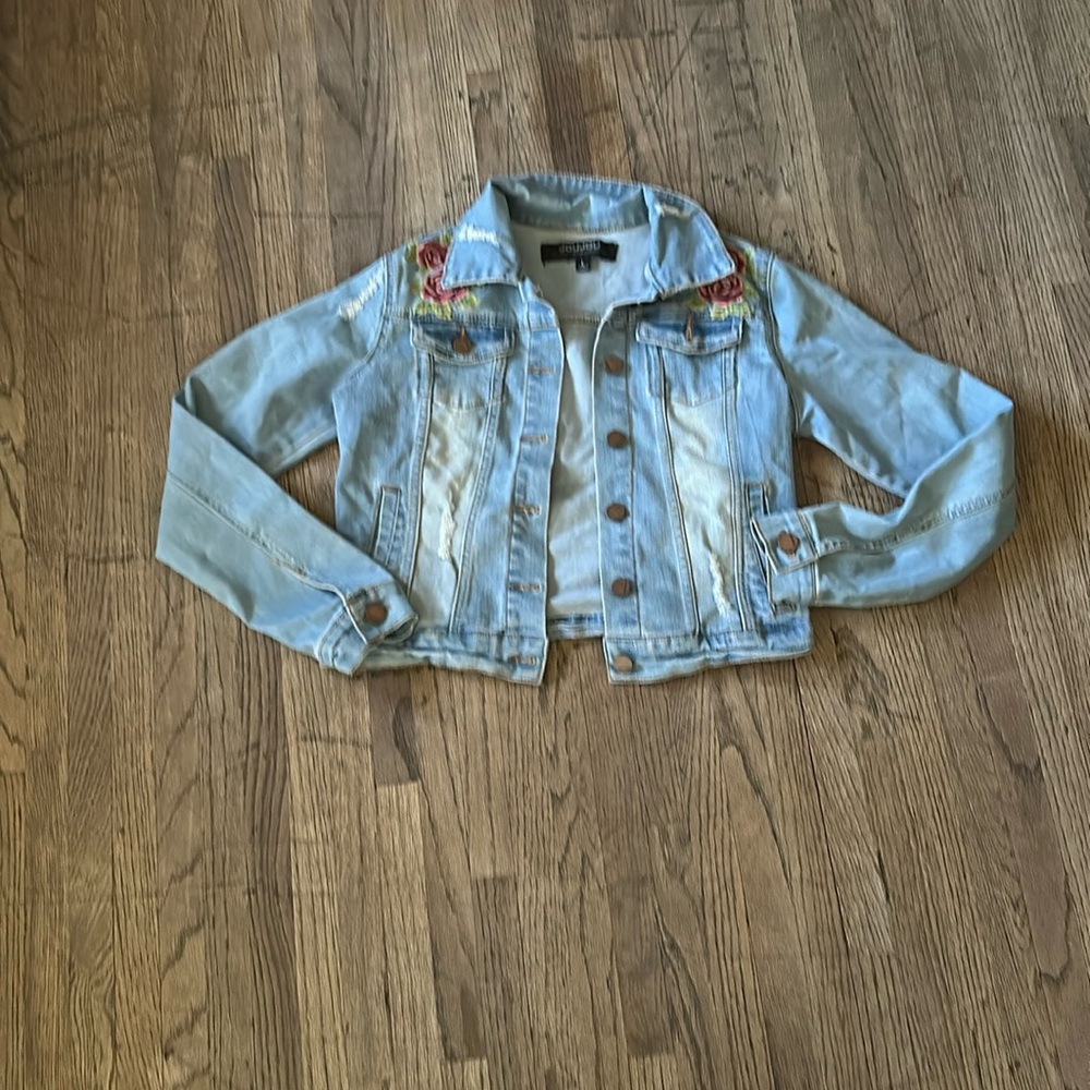 Distressed Style Jou Jou Kids Premium Denim Jacket size Large
